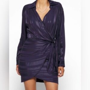 NWT MILLY women’s navy Jordan striped satin faux wrap dress L office formal